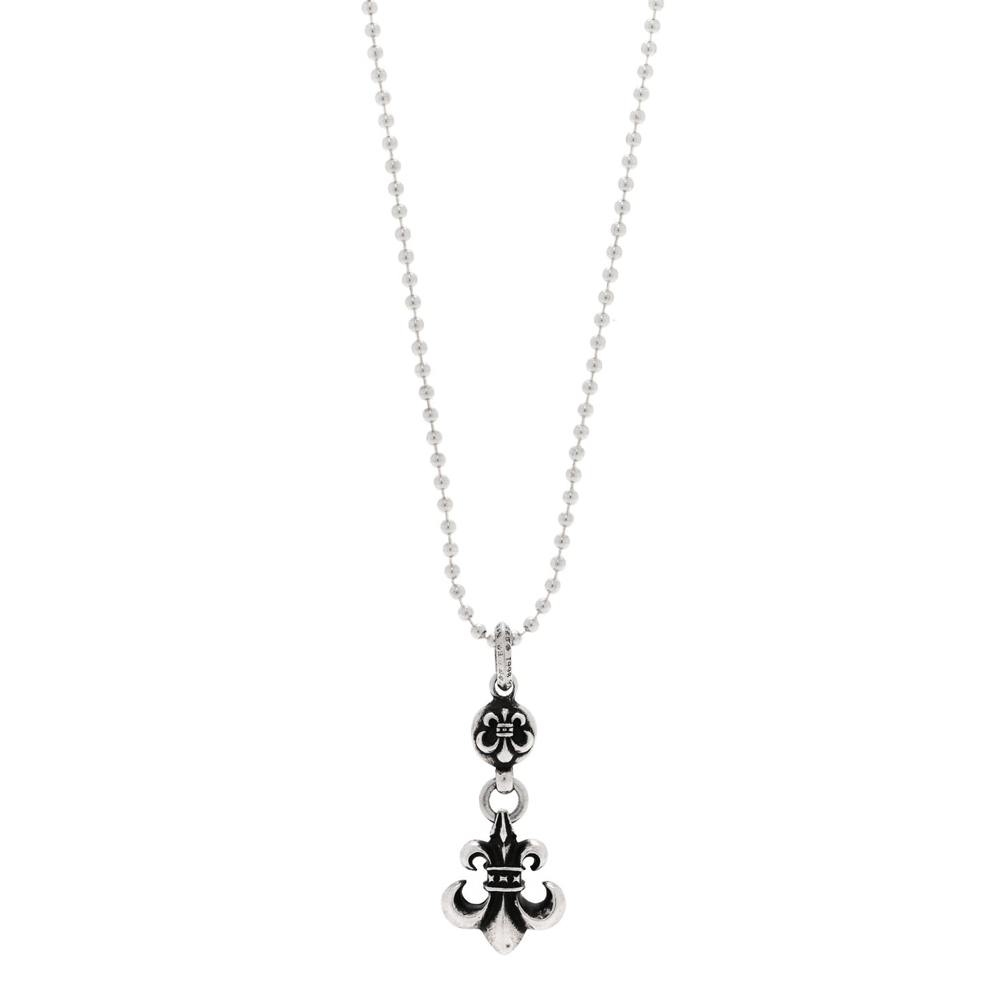 Sterling Silver Ball BS Fleur de Lis Pendant Necklace