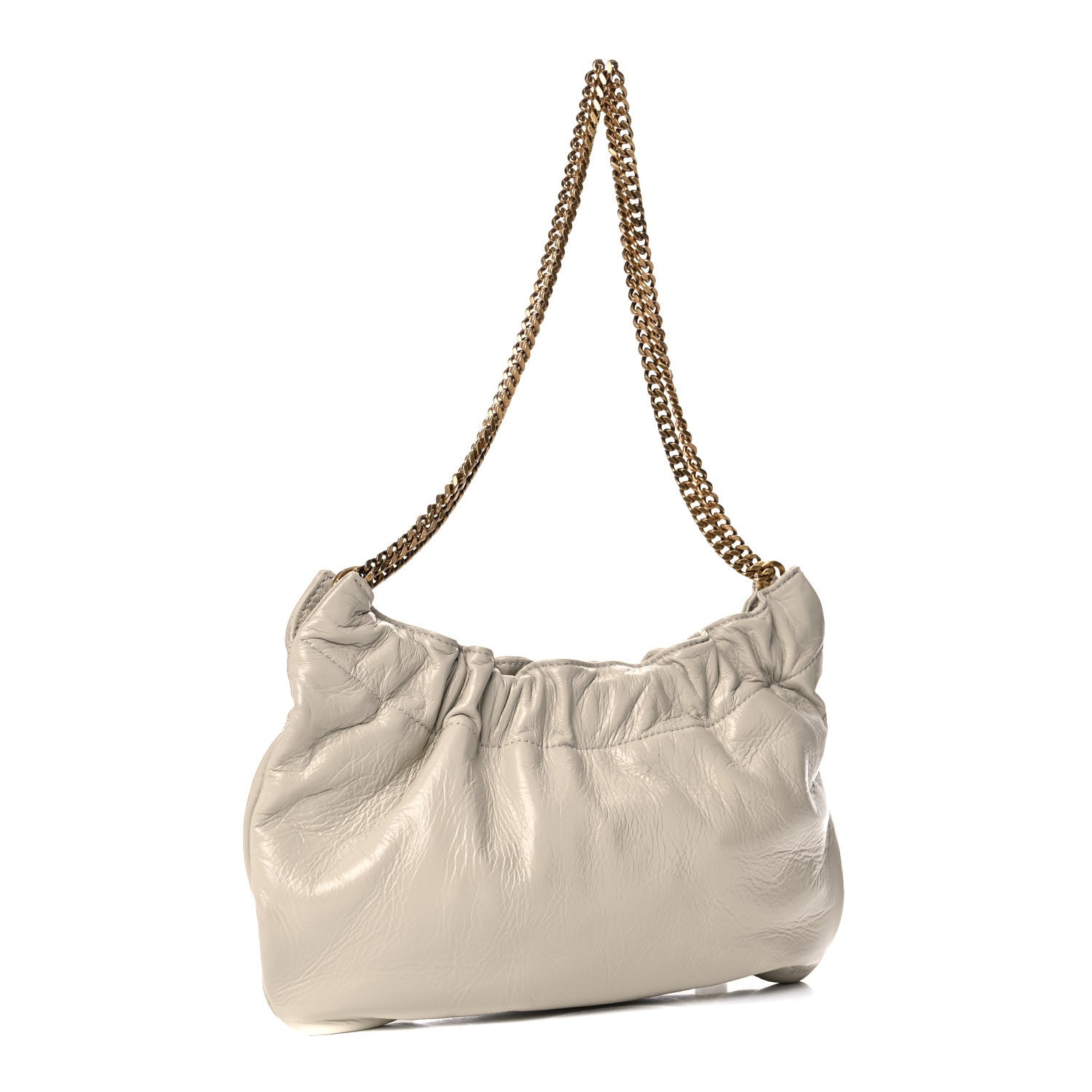 Saint Laurent Calfskin Pac Pac Ruched Hobo Winter White 3 of 11