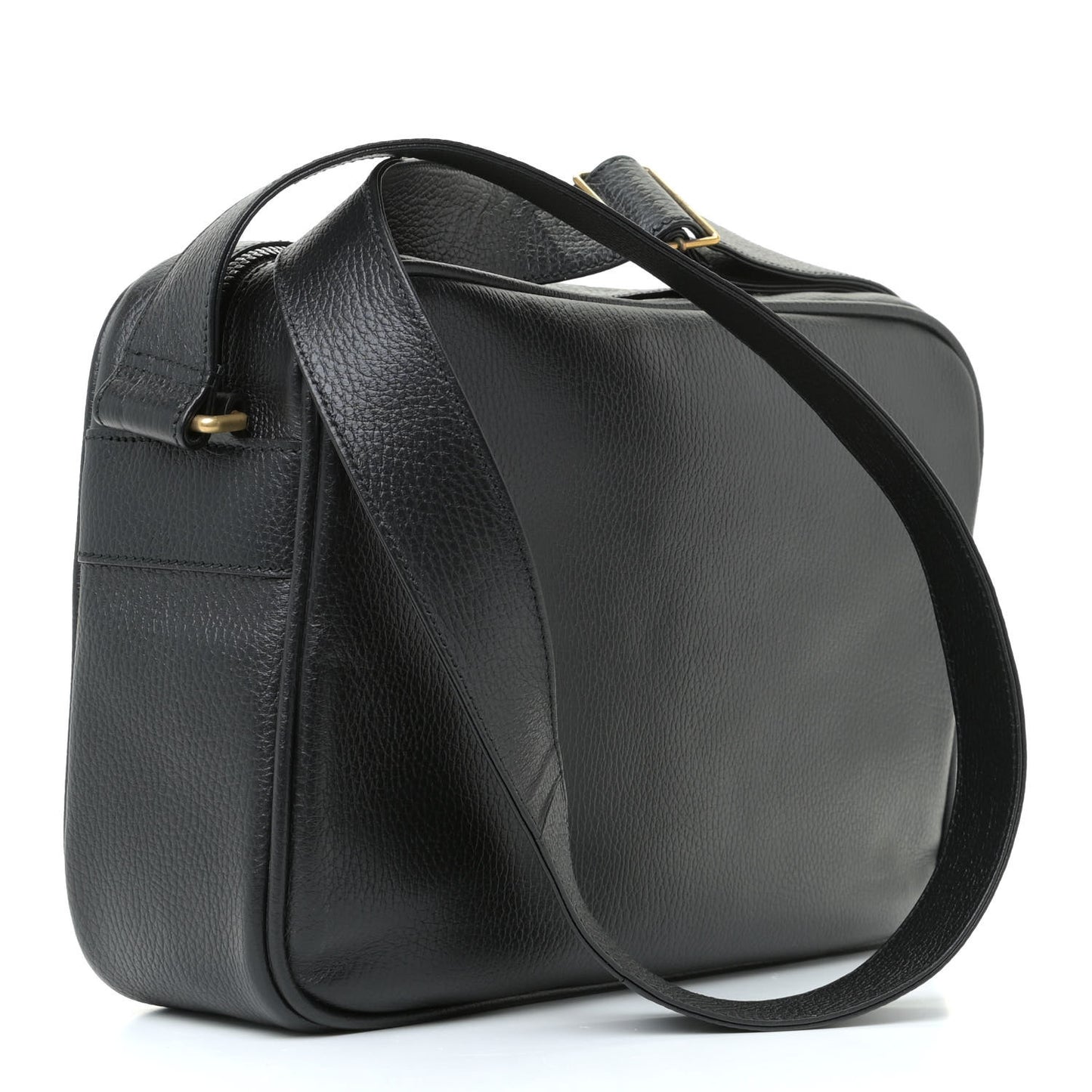 Pebbled Calfskin Logo Messenger Bag Black