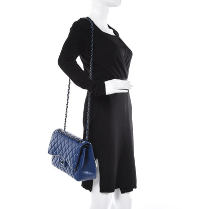 Chanel Lambskin Quilted Jumbo Double Flap Dark Blue 3 of 9