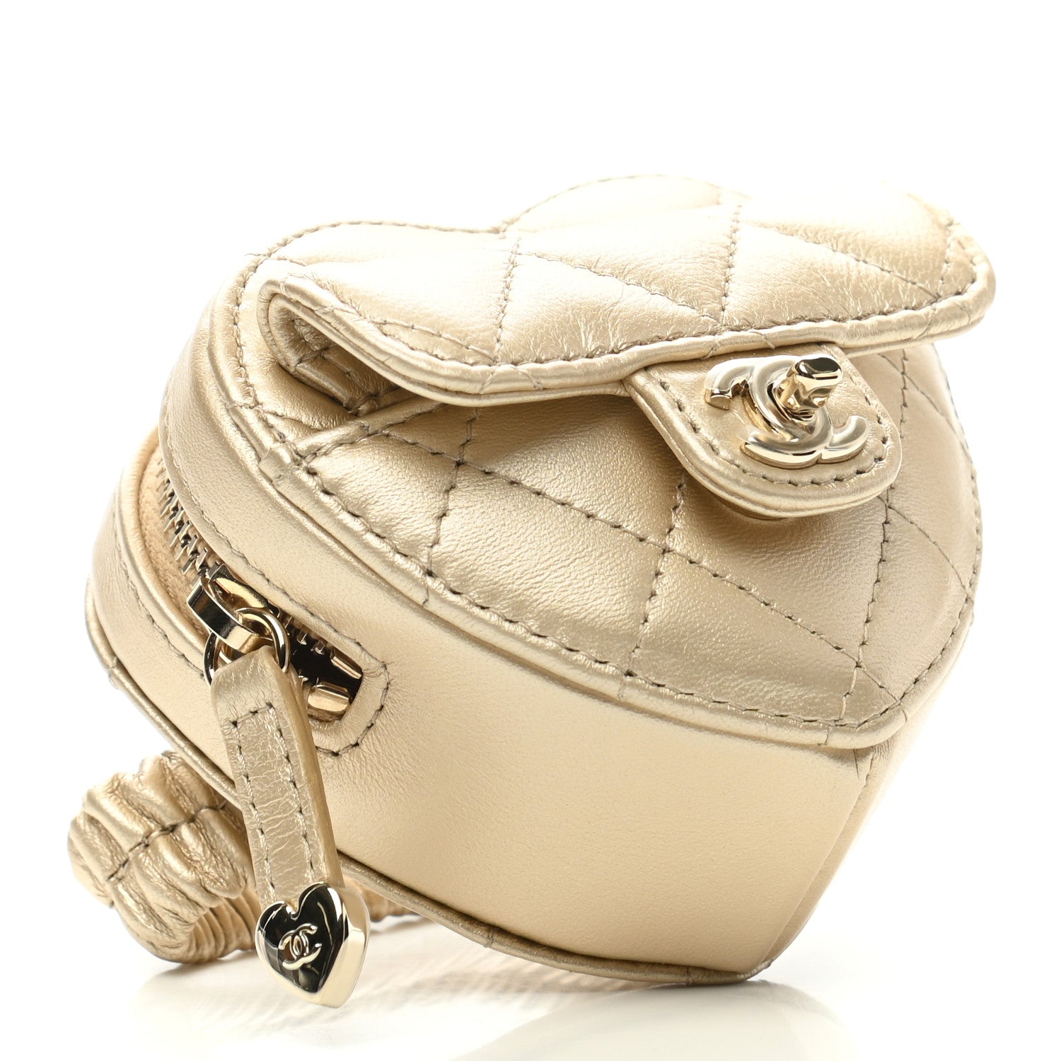 Chanel Metallic Lambskin Quilted CC In Love Heart Zipped Arm Coin Purse Gold 4 of 9