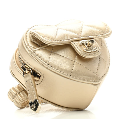 Chanel Metallic Lambskin Quilted CC In Love Heart Zipped Arm Coin Purse Gold 4 of 9
