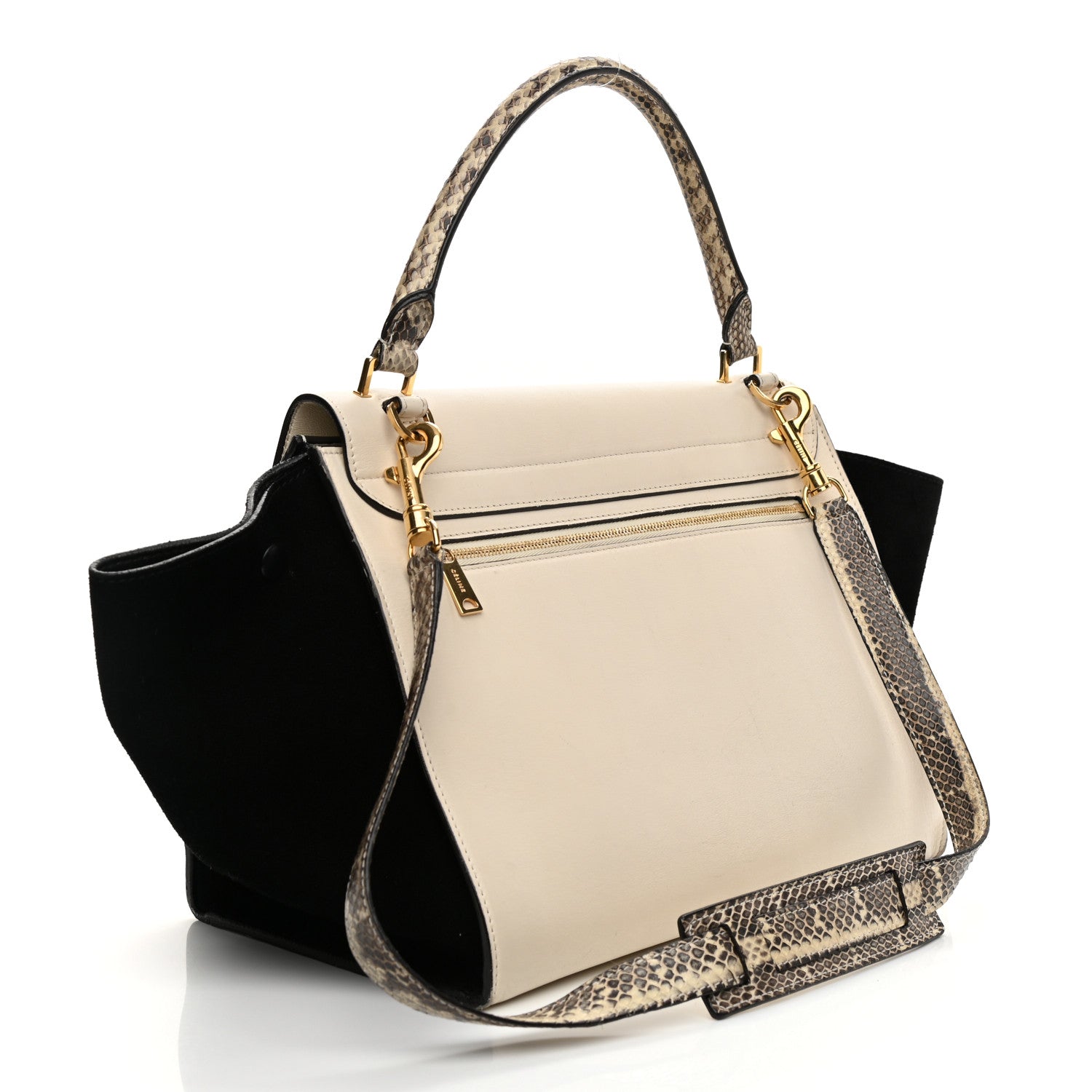 Celine Calfskin Suede Whipsnake Medium Trapeze Black White 3 of 13