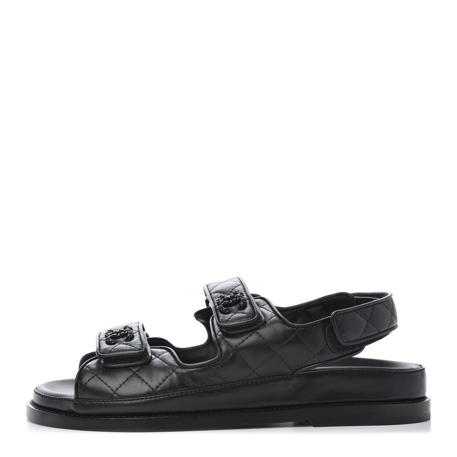 Chanel Lambskin Velcro Dad Sandals 37 Black 1 of 11