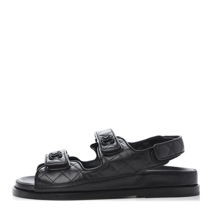 Chanel Lambskin Velcro Dad Sandals 37 Black 1 of 11