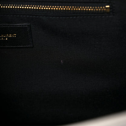 Saint Laurent Grain De Poudre Matelasse Chevron Large Monogram Satchel White 12 of 17