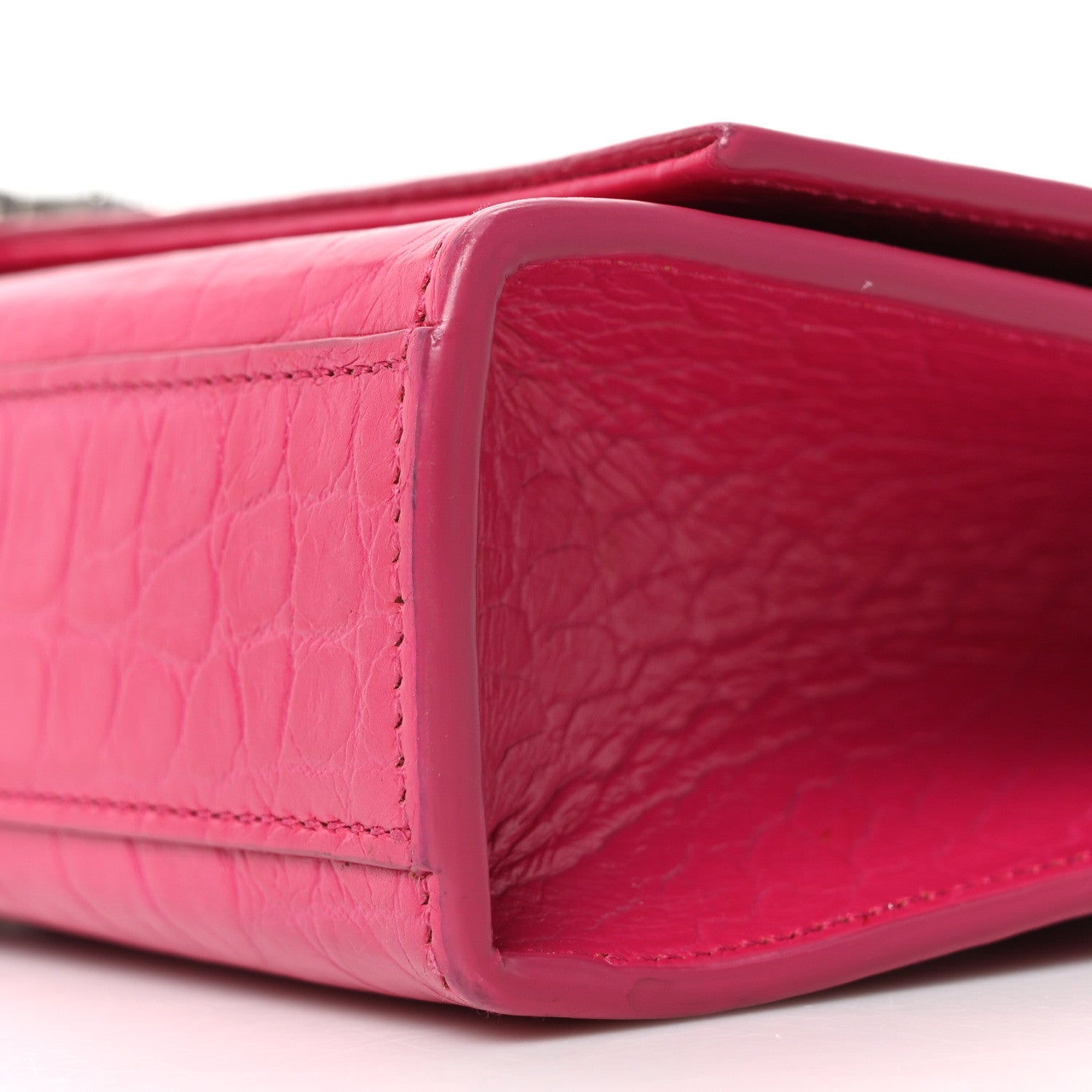 Saint Laurent Calfskin Crocodile Embossed Medium Classic Monogram Kate Tassel Satchel Fuchsia 9 of 9