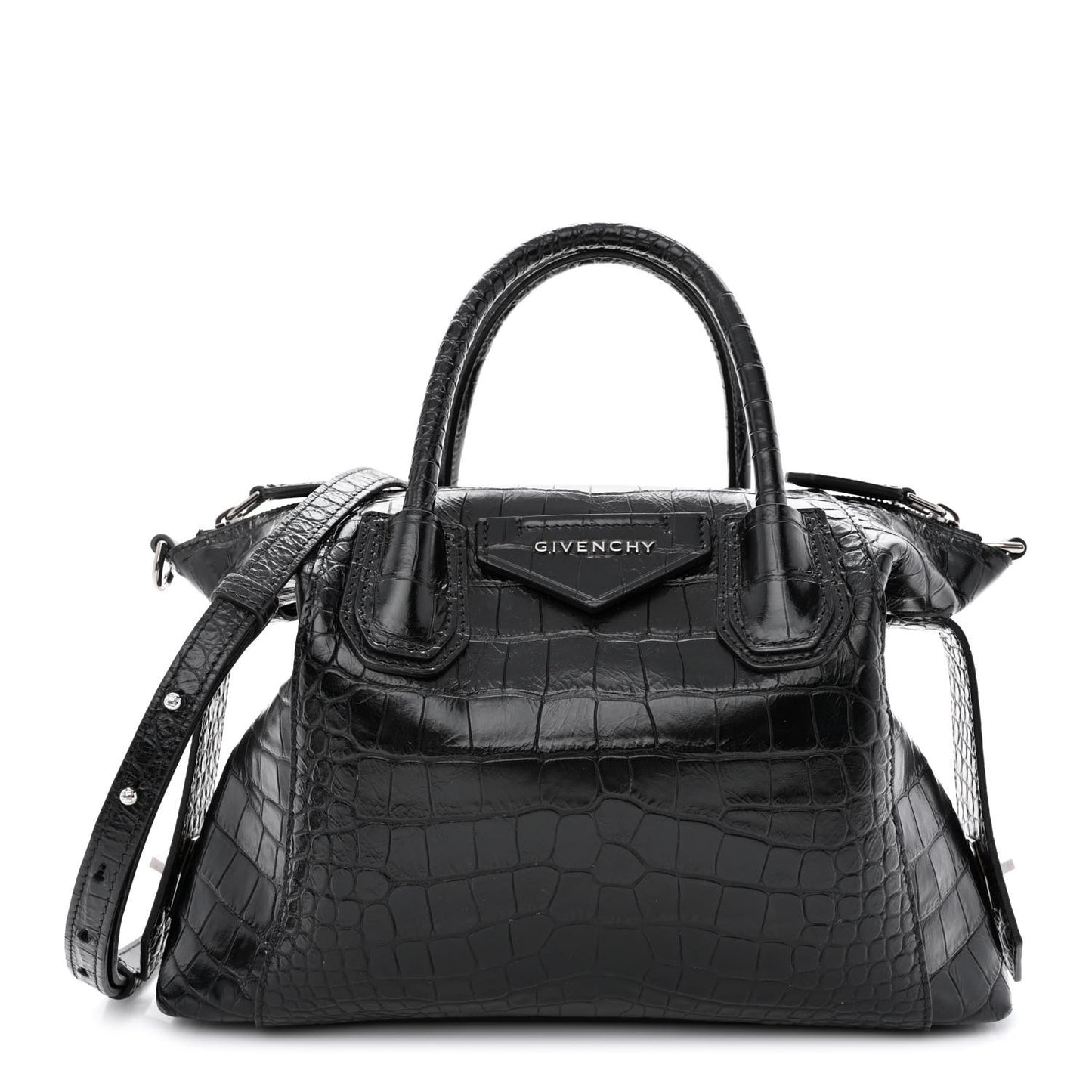 Calfskin Crocodile Embossed Medium Soft Antigona Black