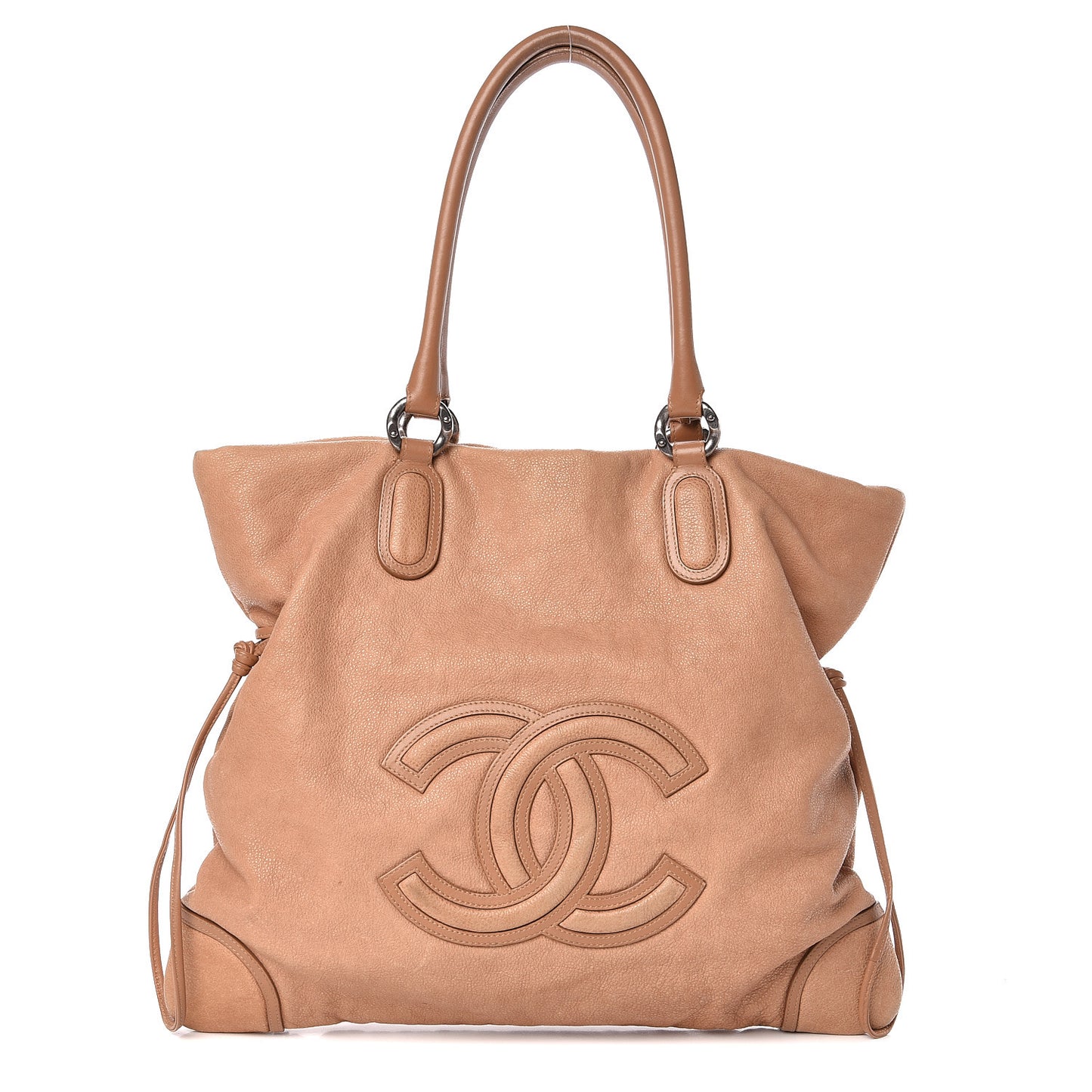 Washed Calfskin Drawstring Tote Beige