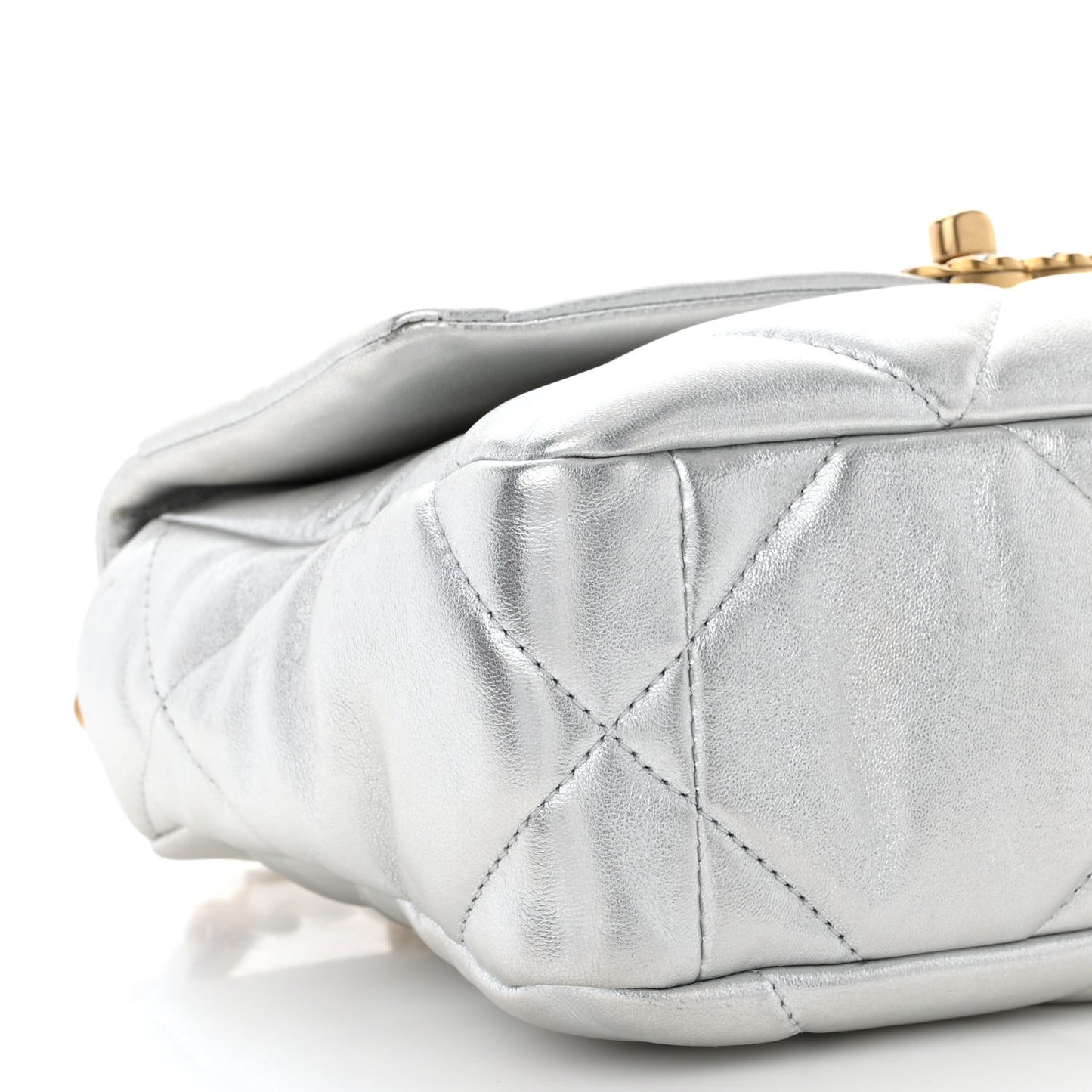 Metallic Lambskin Quilted Medium Chanel 19 Flap Silver