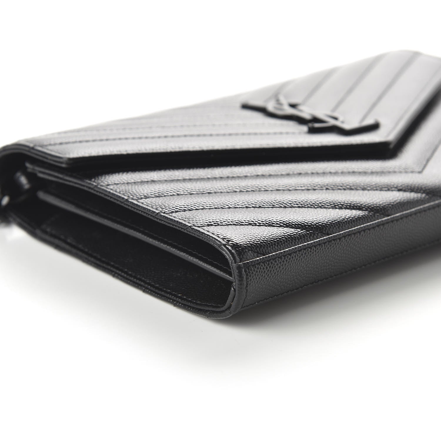 Saint Laurent Grain De Poudre Matelasse Chevron Monogram Chain Wallet Black 6 of 10