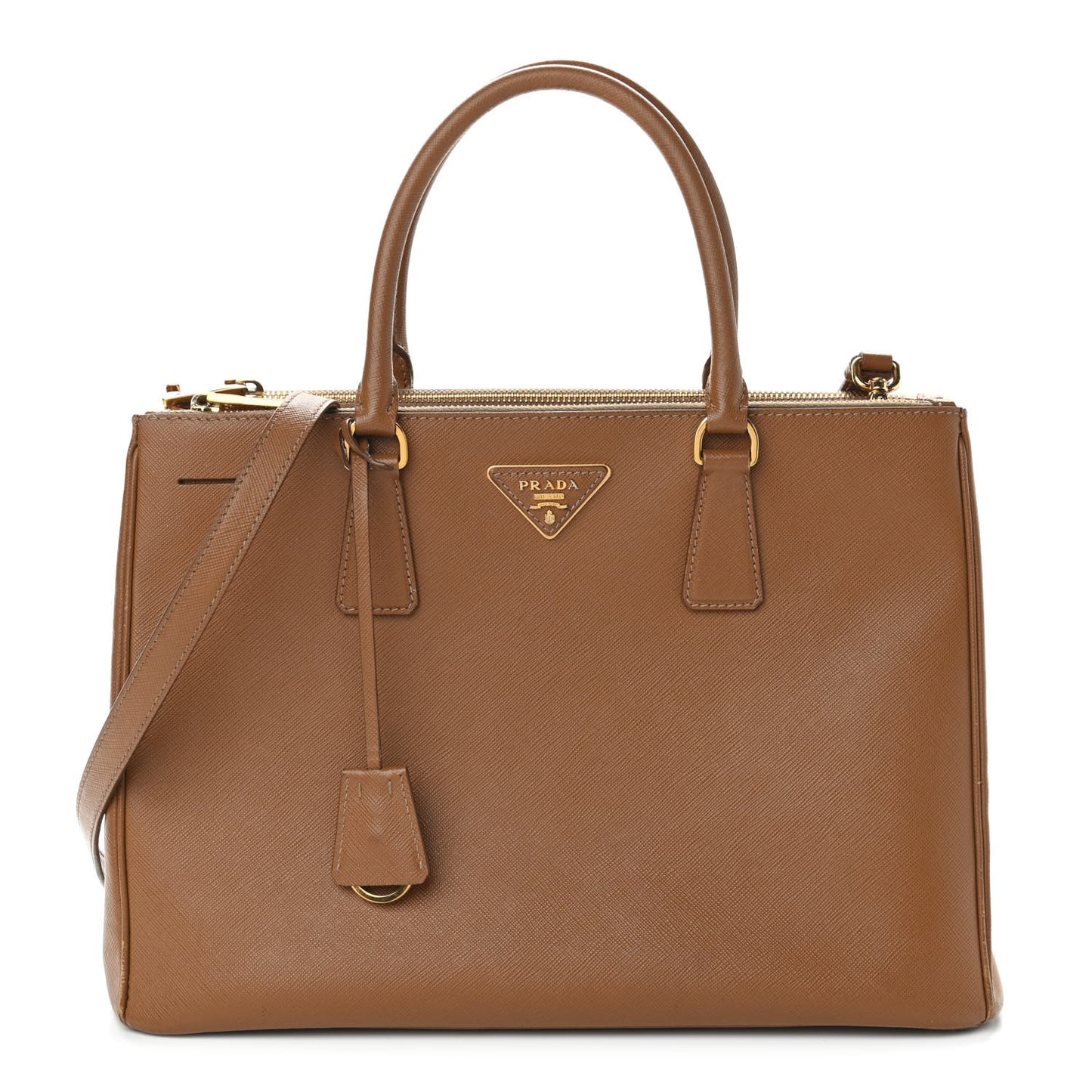 Saffiano Medium Galleria Double Zip Tote Caramel