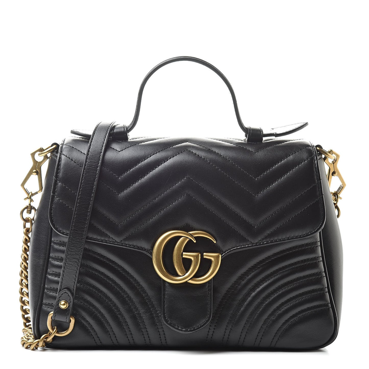 Calfskin Matelasse Small GG Marmont Top Handle Shoulder Bag Black