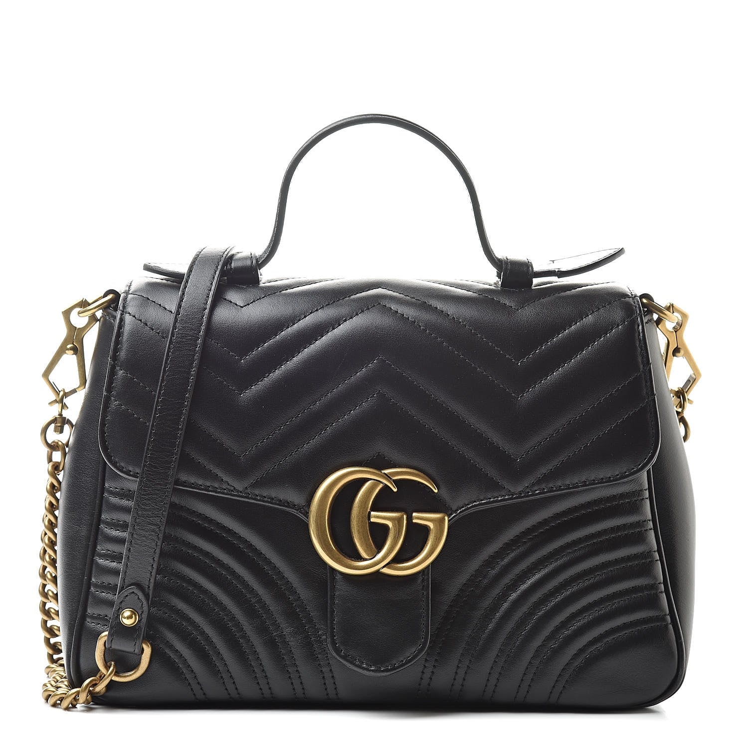 Gucci Calfskin Matelasse Small GG Marmont Top Handle Shoulder Bag Black 1 of 17