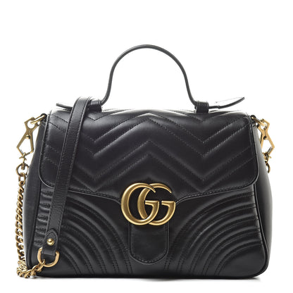 Gucci Calfskin Matelasse Small GG Marmont Top Handle Shoulder Bag Black 1 of 17