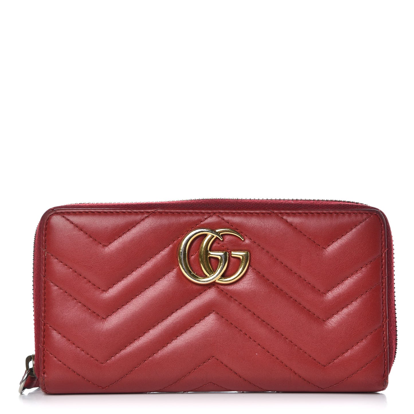 Calfskin Matelasse GG Marmont Zip Around Wallet Hibiscus Red
