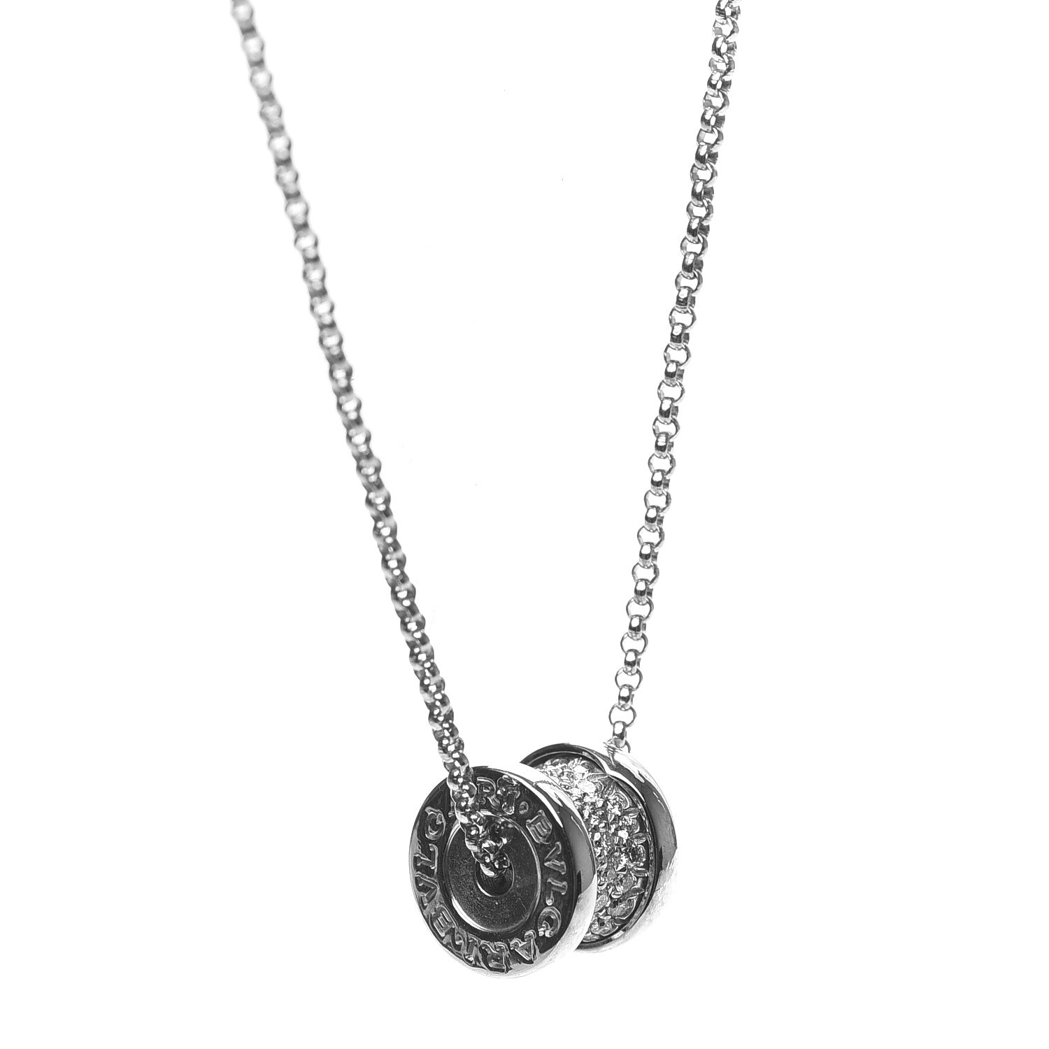 Bulgari 18K White Gold Diamond Small B.Zero1 Pave Pendant Necklace 4 of 7