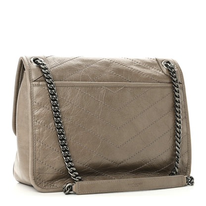 Saint Laurent Crinkled Calfskin Matelasse Monogram Medium Niki Chain Satchel Greyish Brown 3 of 10