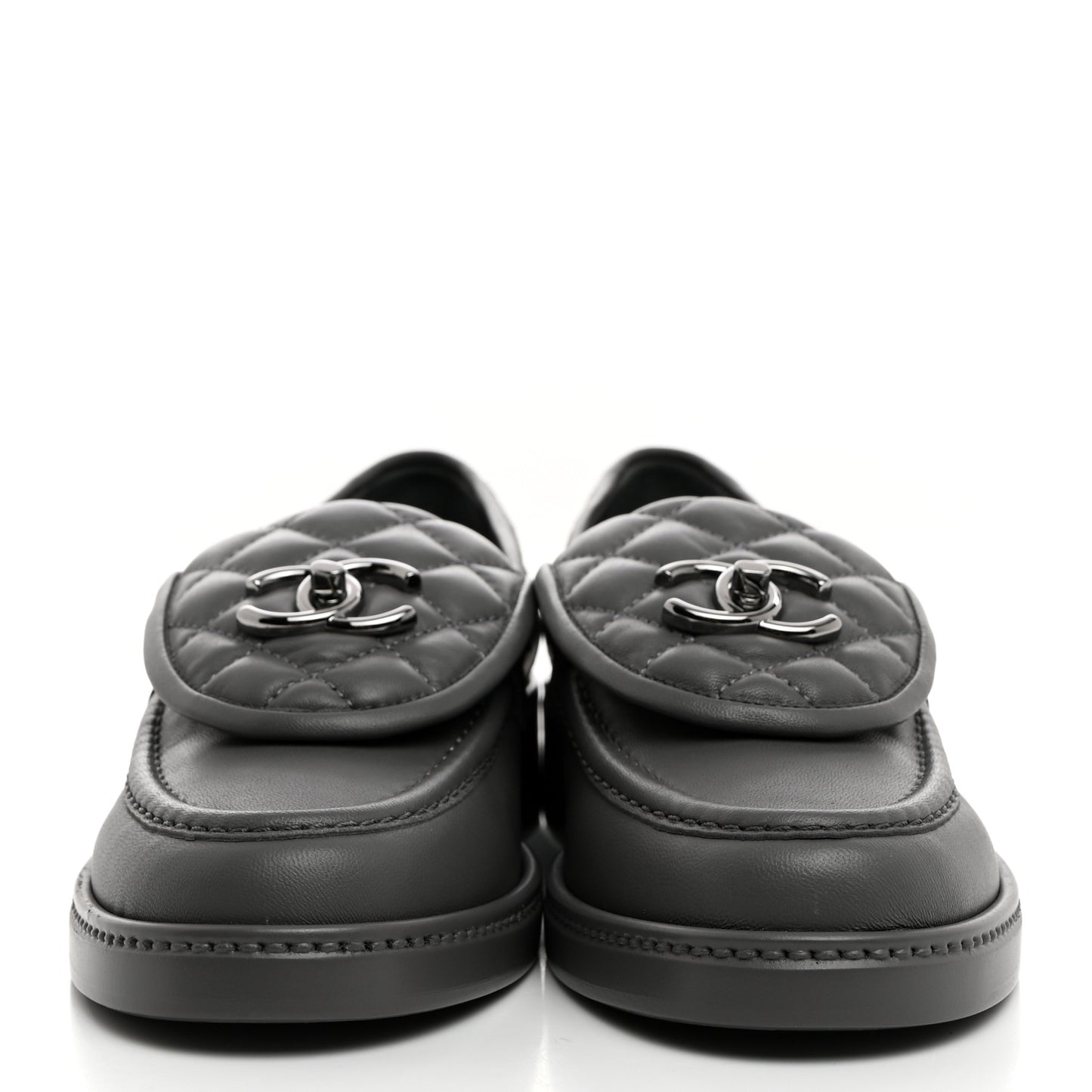 Lambskin Quilted CC Turnlock Loafers 36.5 Grey