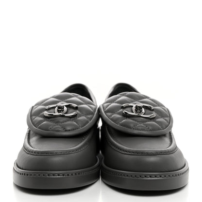 Chanel Lambskin Quilted CC Turnlock Loafers 36.5 Grey 2 of 9