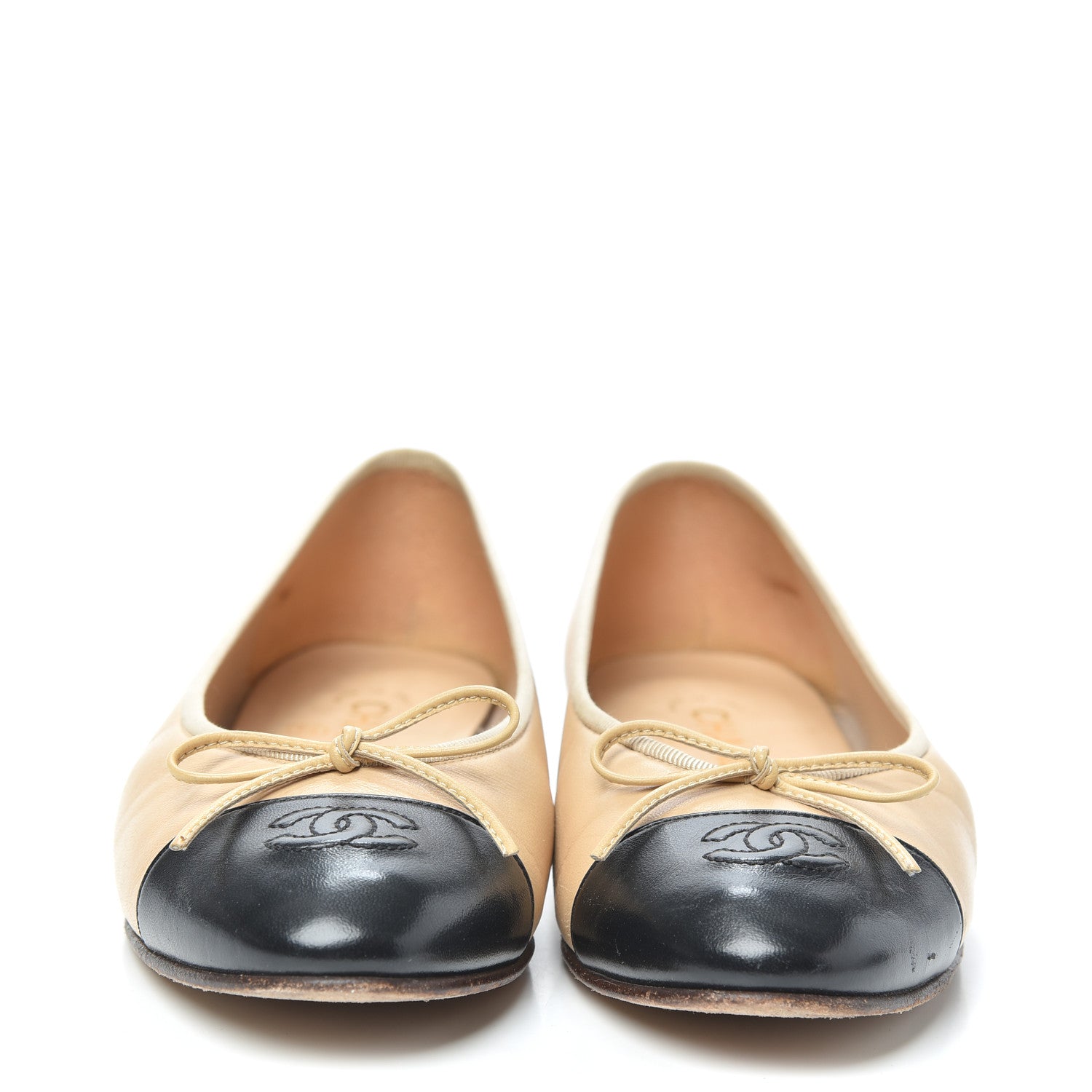 Chanel Lambskin Cap Toe CC Ballerina Flats 39 Beige Black 2 of 7