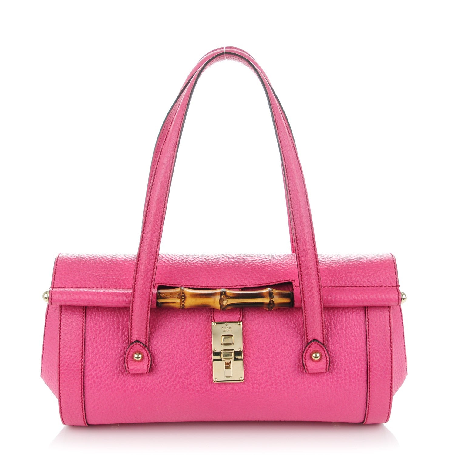 Gucci Calfskin Bamboo Bullet Satchel Pink 1 of 8
