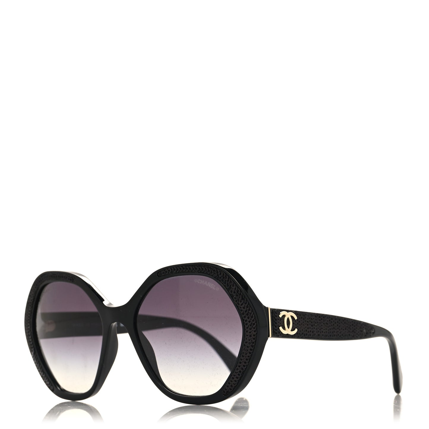 Acetate Sequin Round Sunglasses 5451-A Black