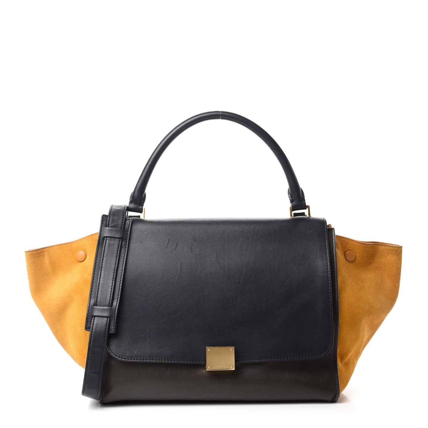 Smooth Calfskin Suede Medium Tri-Color Trapeze Mustard