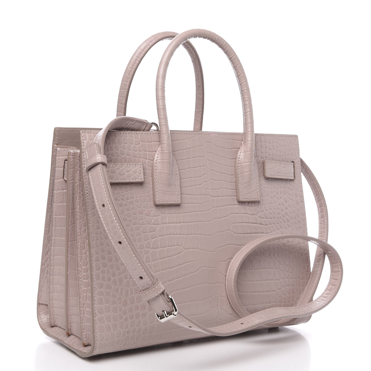 Saint Laurent Calfskin Crocodile Embossed Baby Sac De Jour Rose Antic 4 of 12