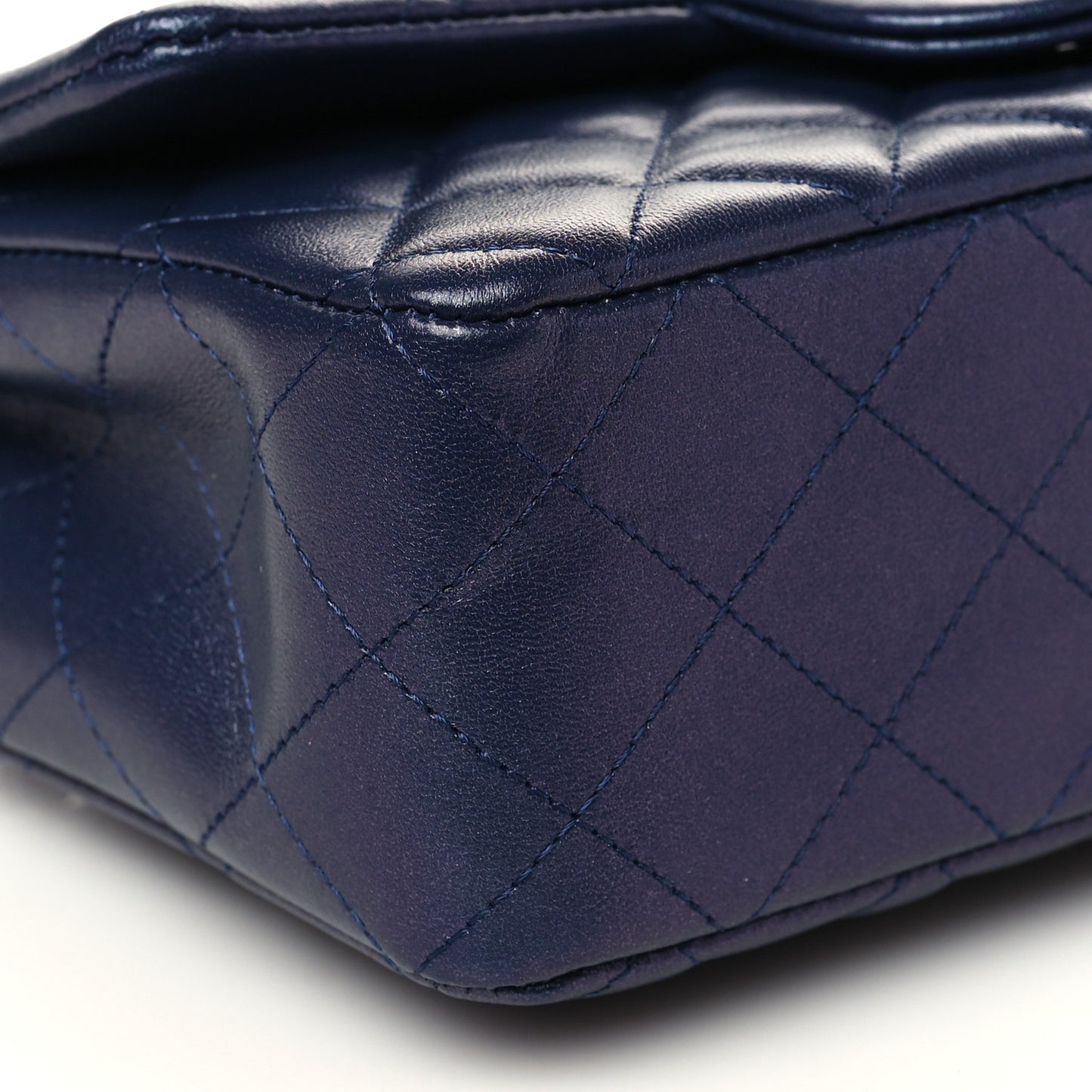 Iridescent Lambskin Quilted Mini Rectangular Flap Navy Blue