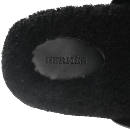 Hermes Calfskin Woolskin Womens Chypre Sandals 40 Black 8 of 9