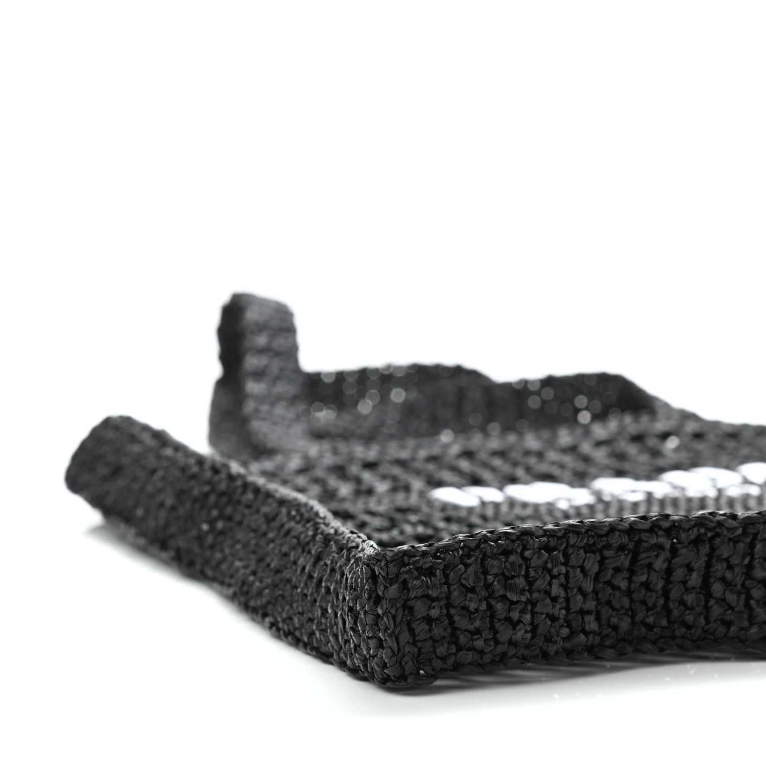 Prada Yarn Raffia Effect Crochet Logo Embroidered Tote Bag Black 8 of 10