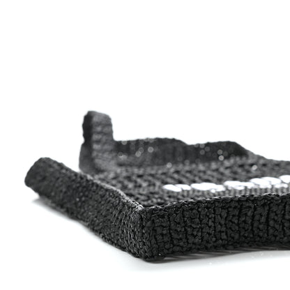 Prada Yarn Raffia Effect Crochet Logo Embroidered Tote Bag Black 8 of 10
