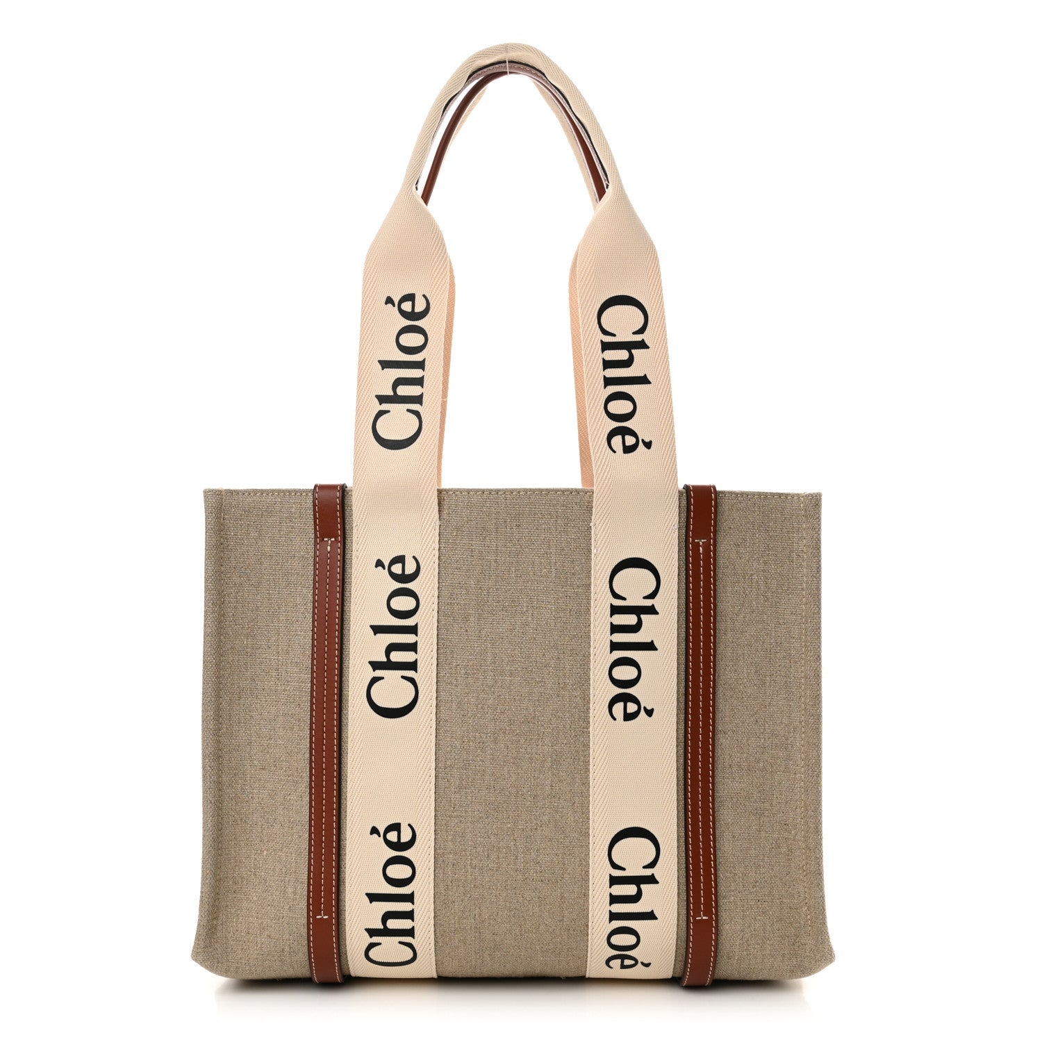 Chloe Linen Calfskin Medium Woody Ribbon Tote White Brown 1 of 10