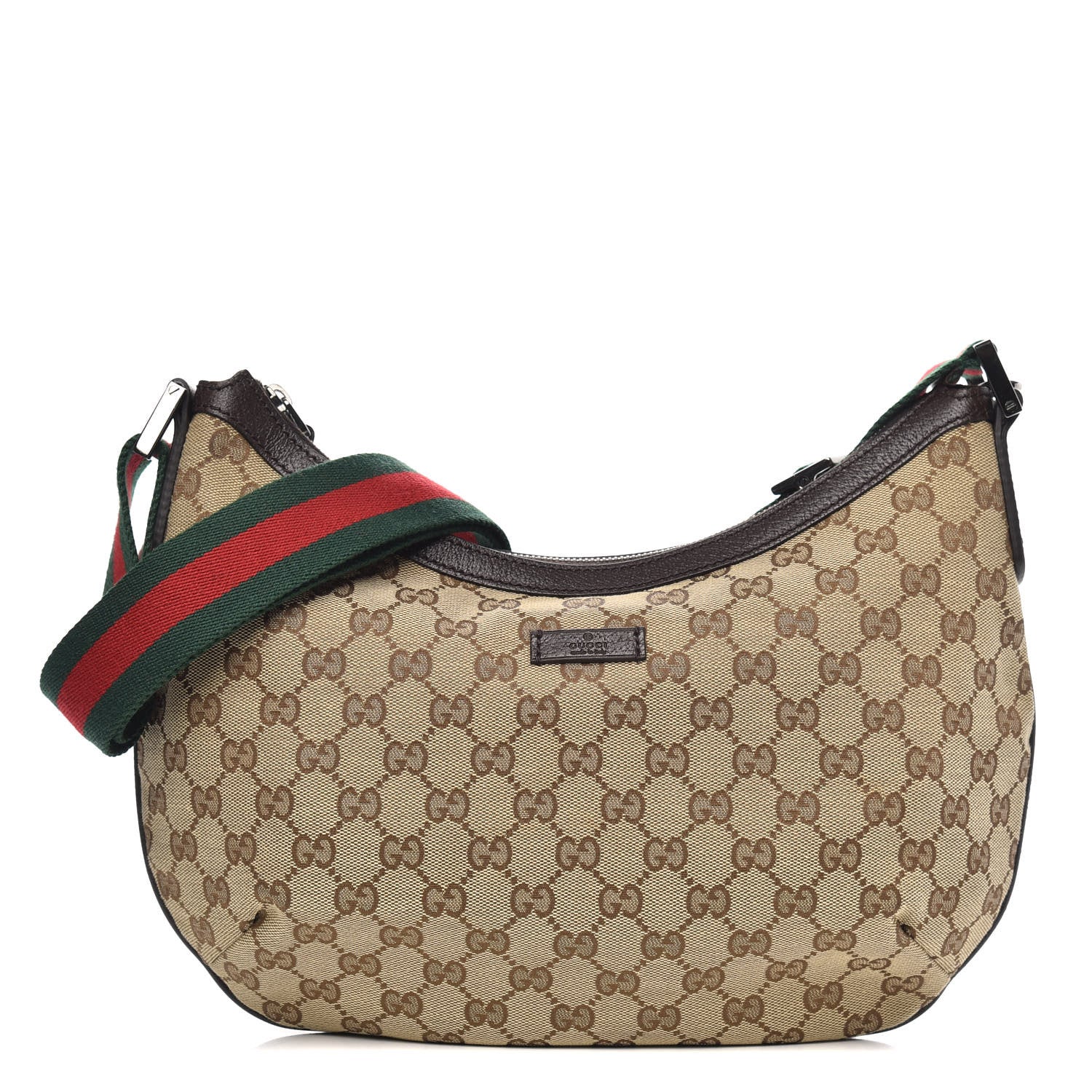Gucci Monogram Web Medium Half Moon Hobo Dark Brown 1 of 9