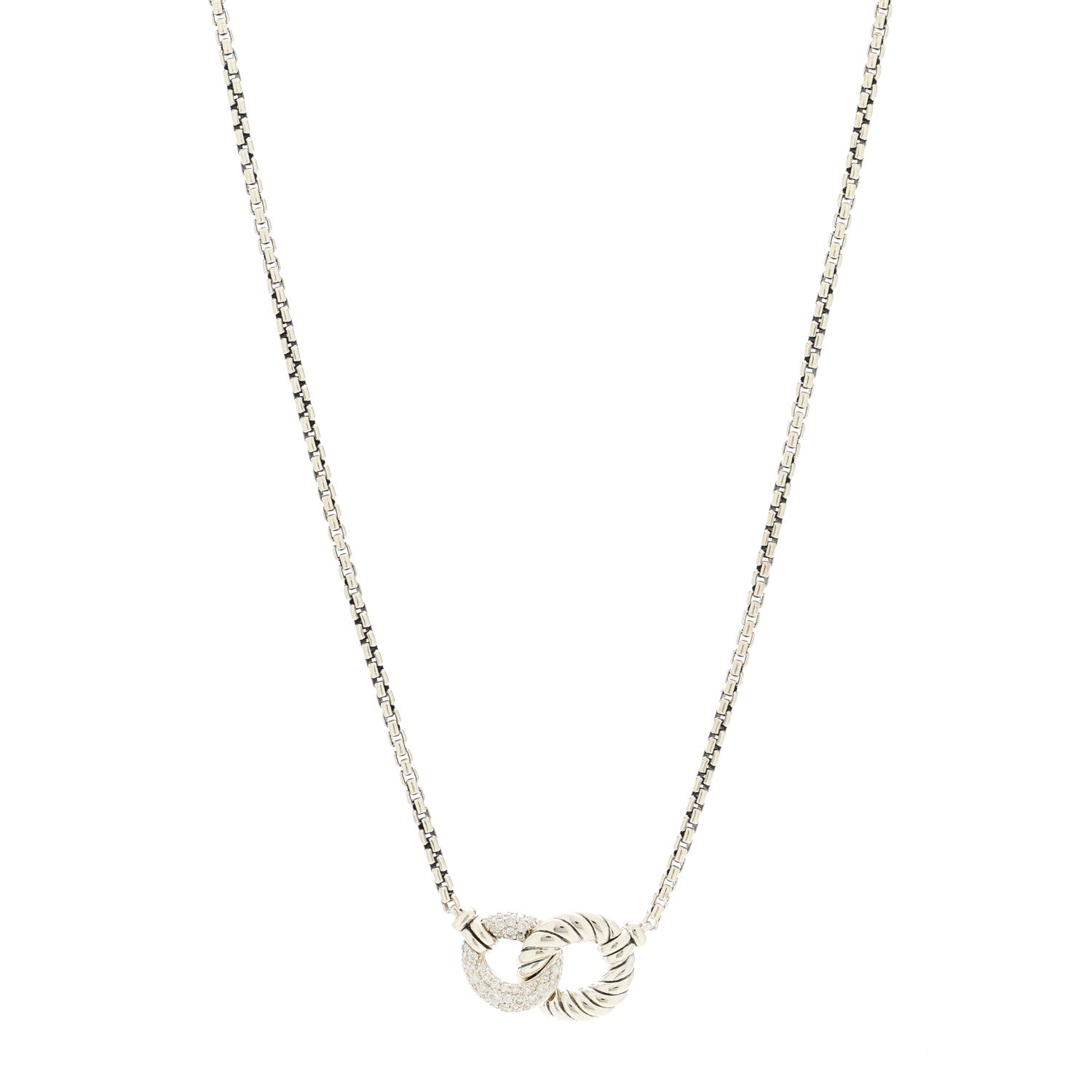 David Yurman Sterling Silver Diamond Belmont Curb Link Pendant Necklace 1 of 4