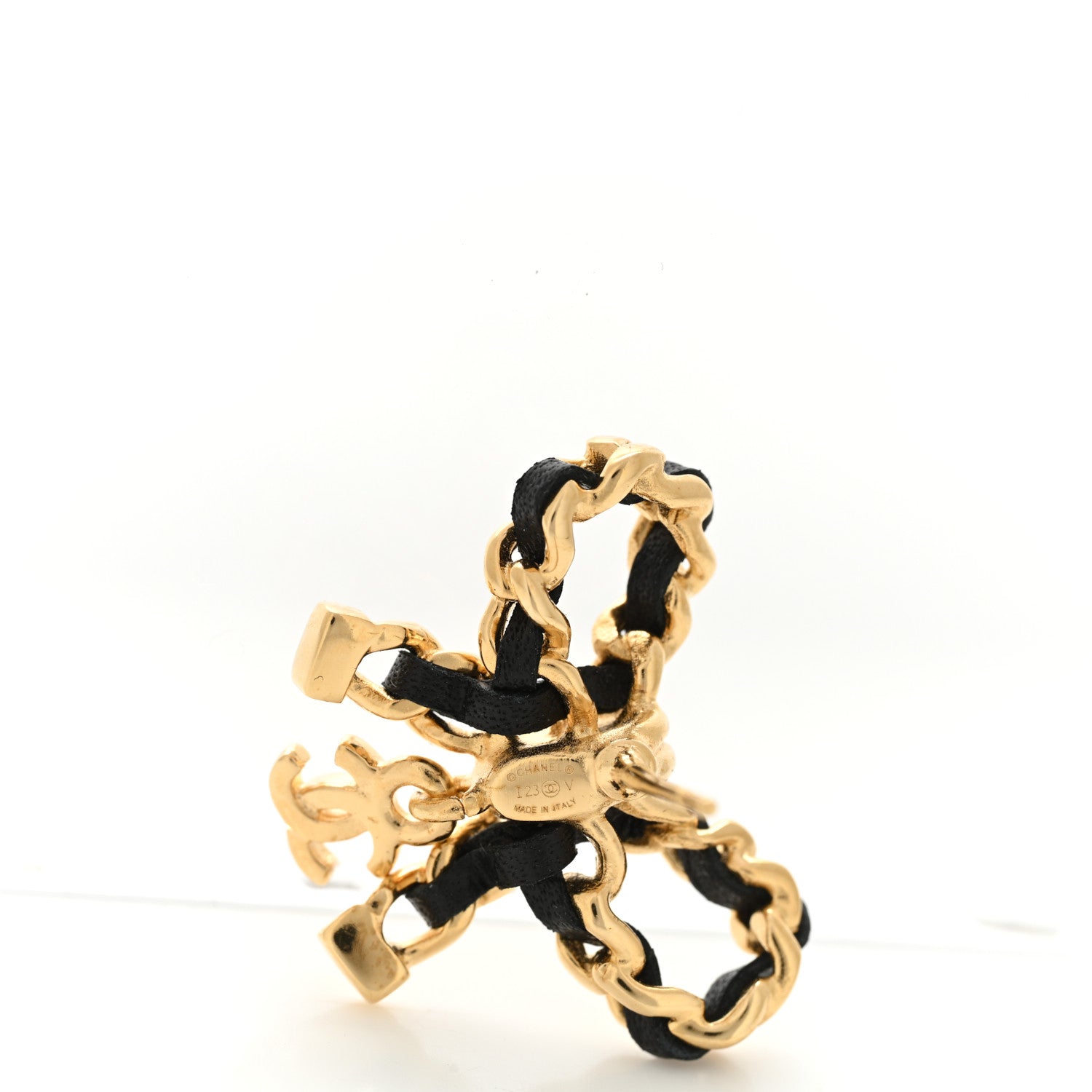 Chanel Lambskin Chain Bow Stud Earrings Black Gold 4 of 4