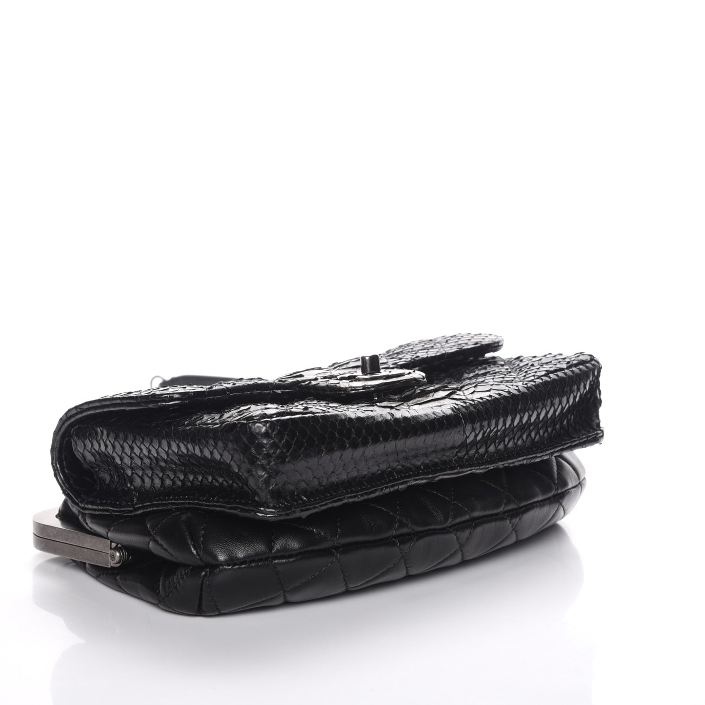 Lambskin Python Kisslock Tabatiere Clasp Flap Black