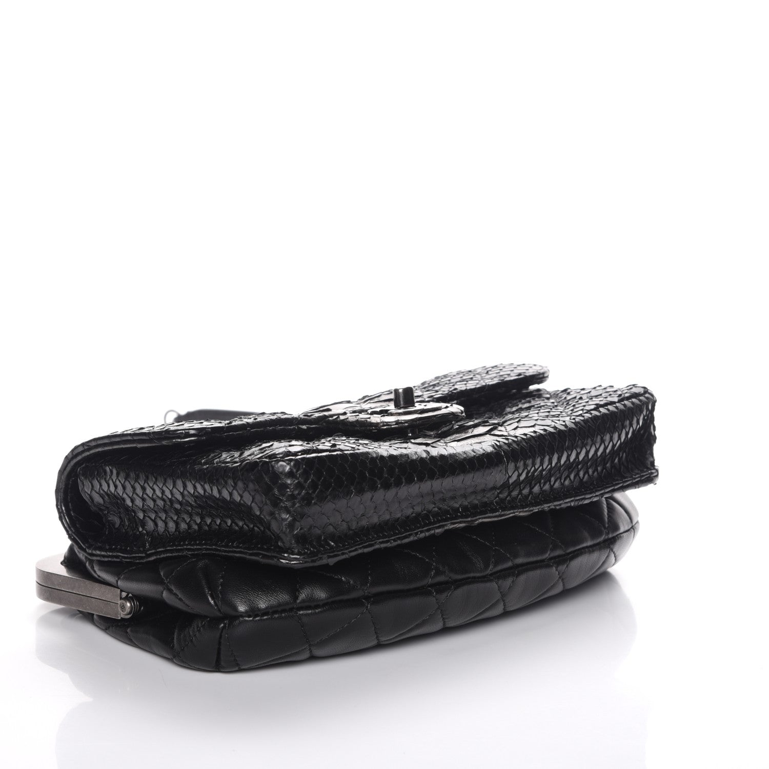 Chanel Lambskin Python Kisslock Tabatiere Clasp Flap Black 4 of 10
