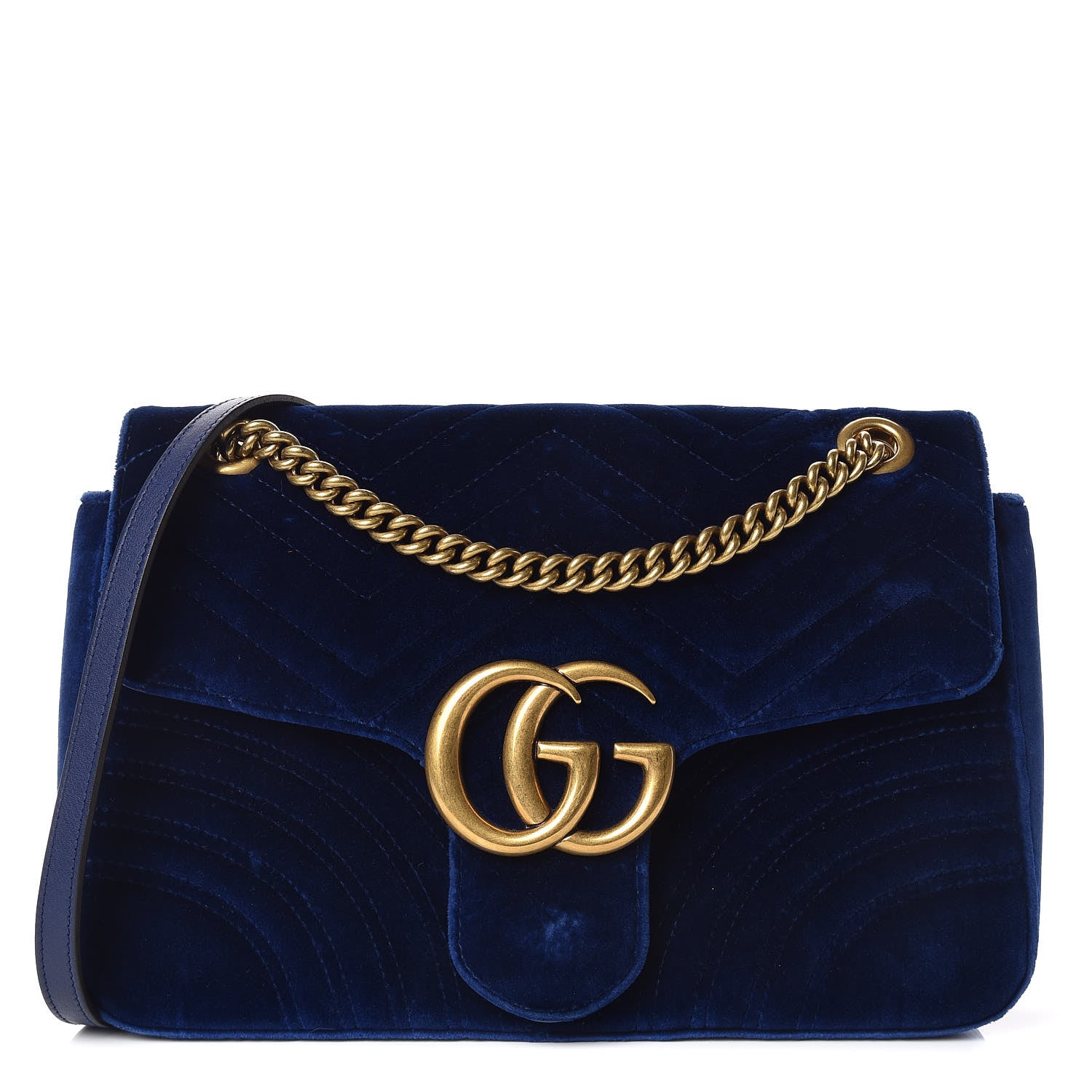 Gucci Velvet Matelasse Medium GG Marmont Shoulder Bag Cobalt Blue 1 of 11