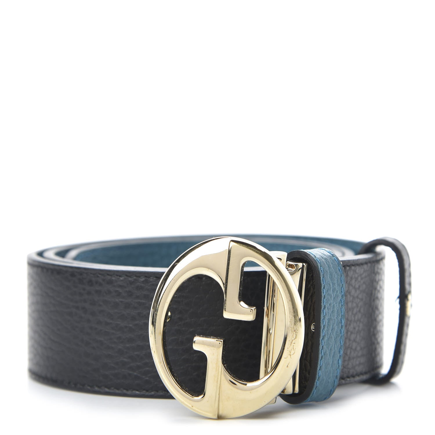 Gucci Dollar Calfskin 1973 Reversible Belt 80 32 Black Deep Cobalt 1 of 5