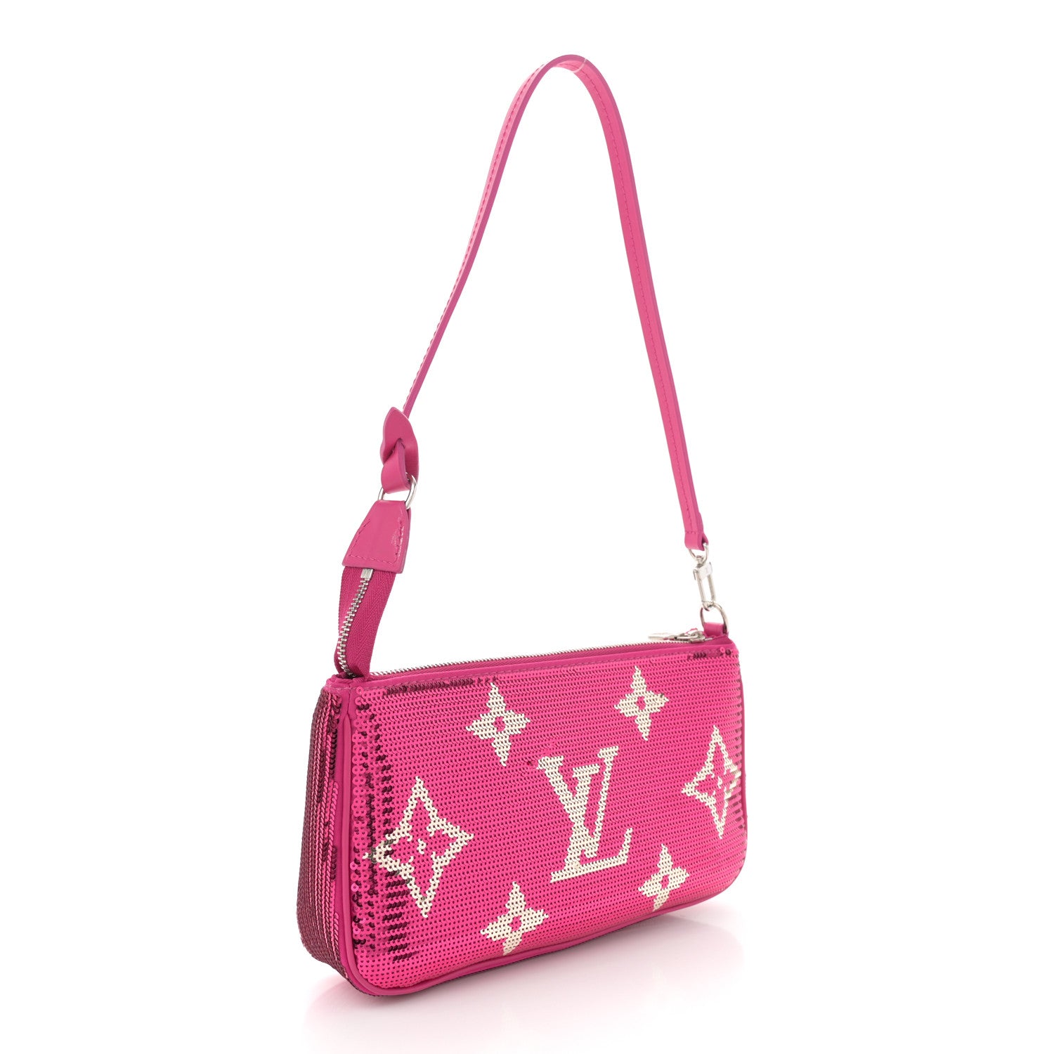 Louis Vuitton Satin Sequin Monogram Giant Pochette Accessories Fuchsia 3 of 9