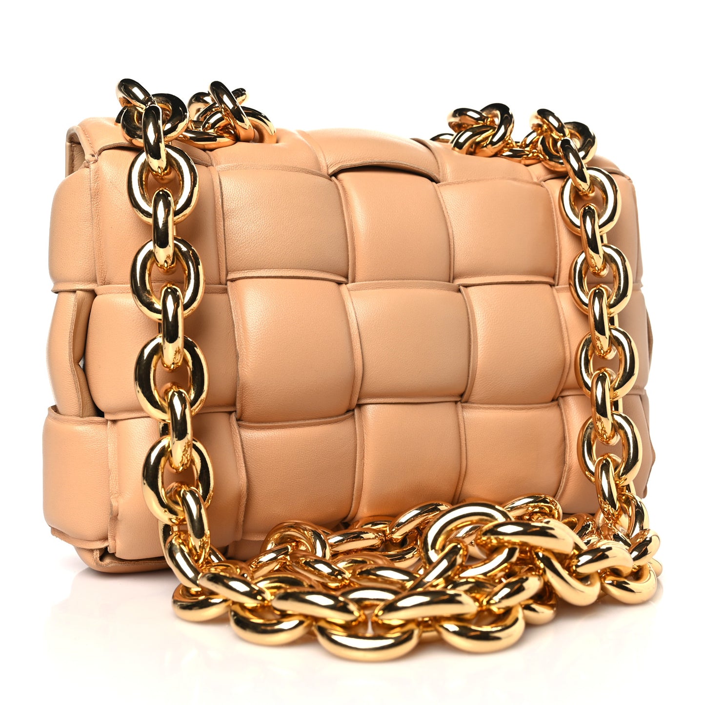 Lambskin Maxi Intreccio Padded Chain Cassette Crossbody Bag Almond