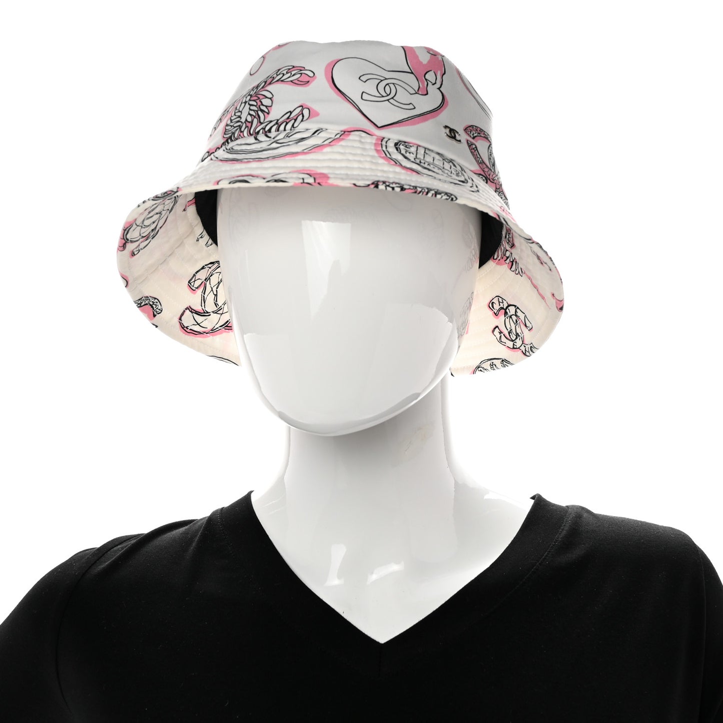 Cotton Heart Print Bucket Hat M White Rose
