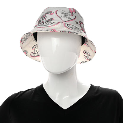 Chanel Cotton Heart Print Bucket Hat M White Rose 2 of 9