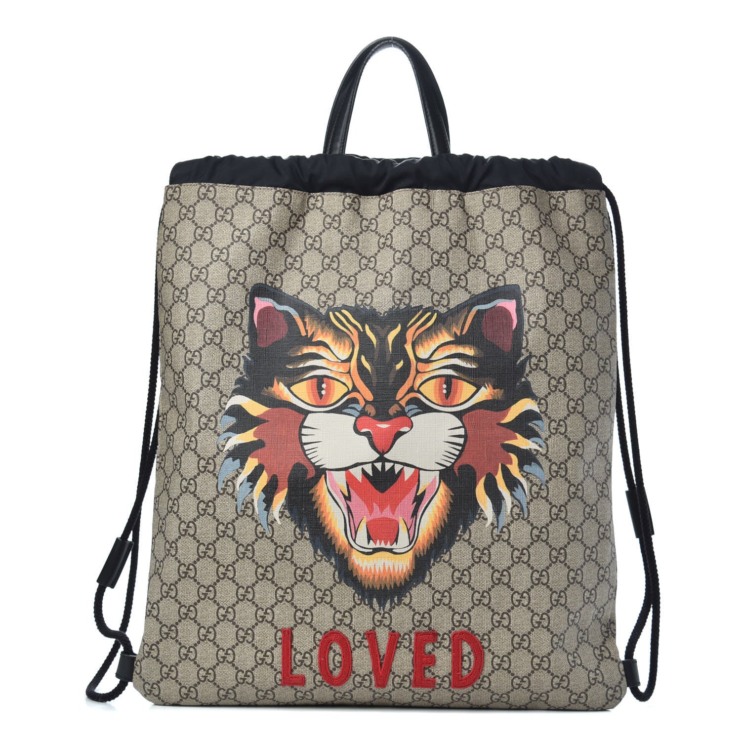 Gucci GG Supreme Monogram Angry Cat Drawstring Backpack 1 of 10