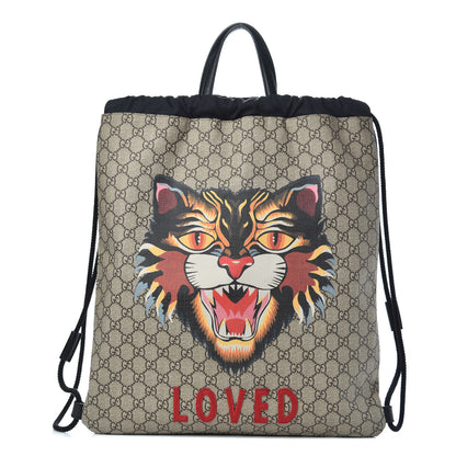 Gucci GG Supreme Monogram Angry Cat Drawstring Backpack 1 of 10
