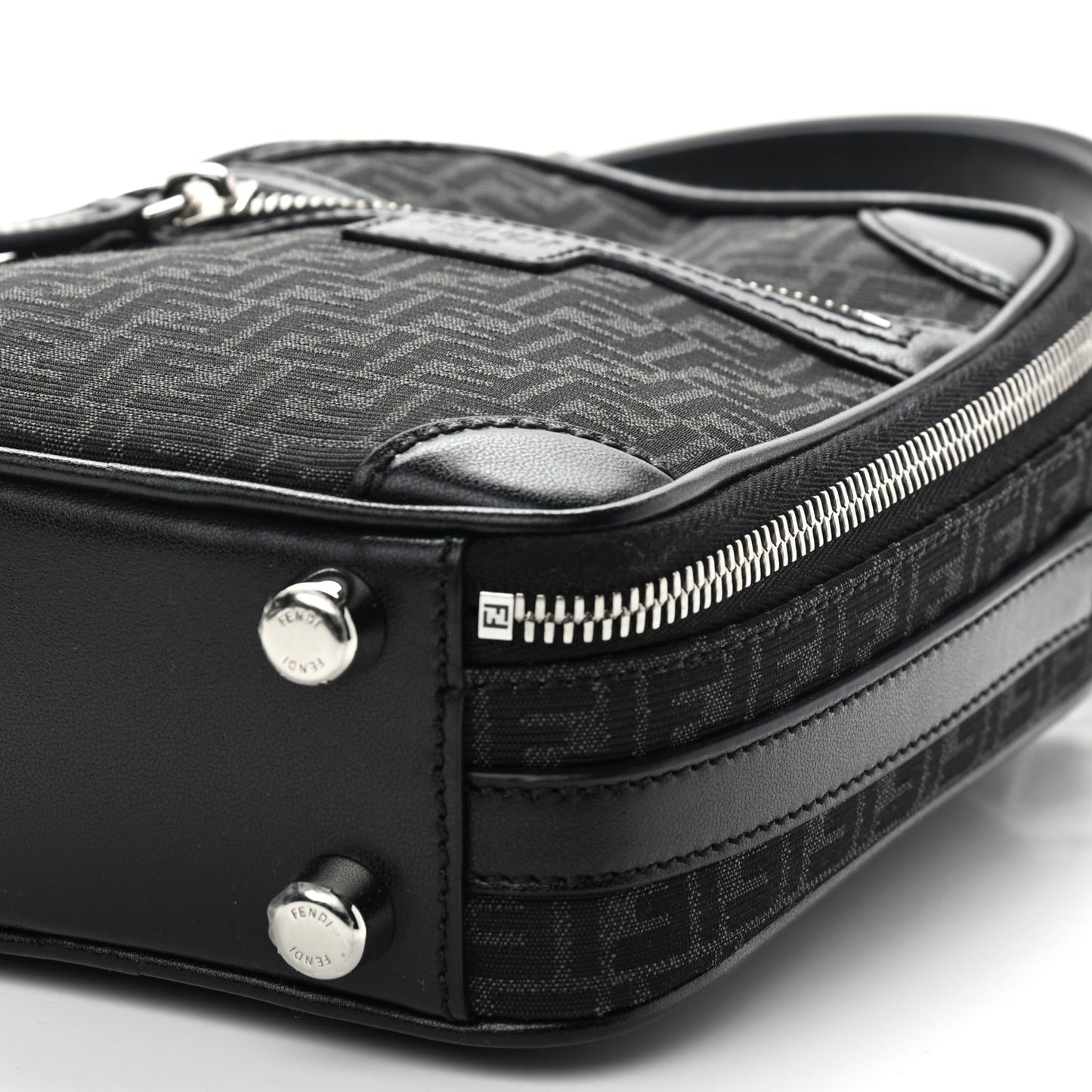 Recycled Fabric Jacquard Vitello Astro Micro FF Mini Trolley Bag Asfalto Black