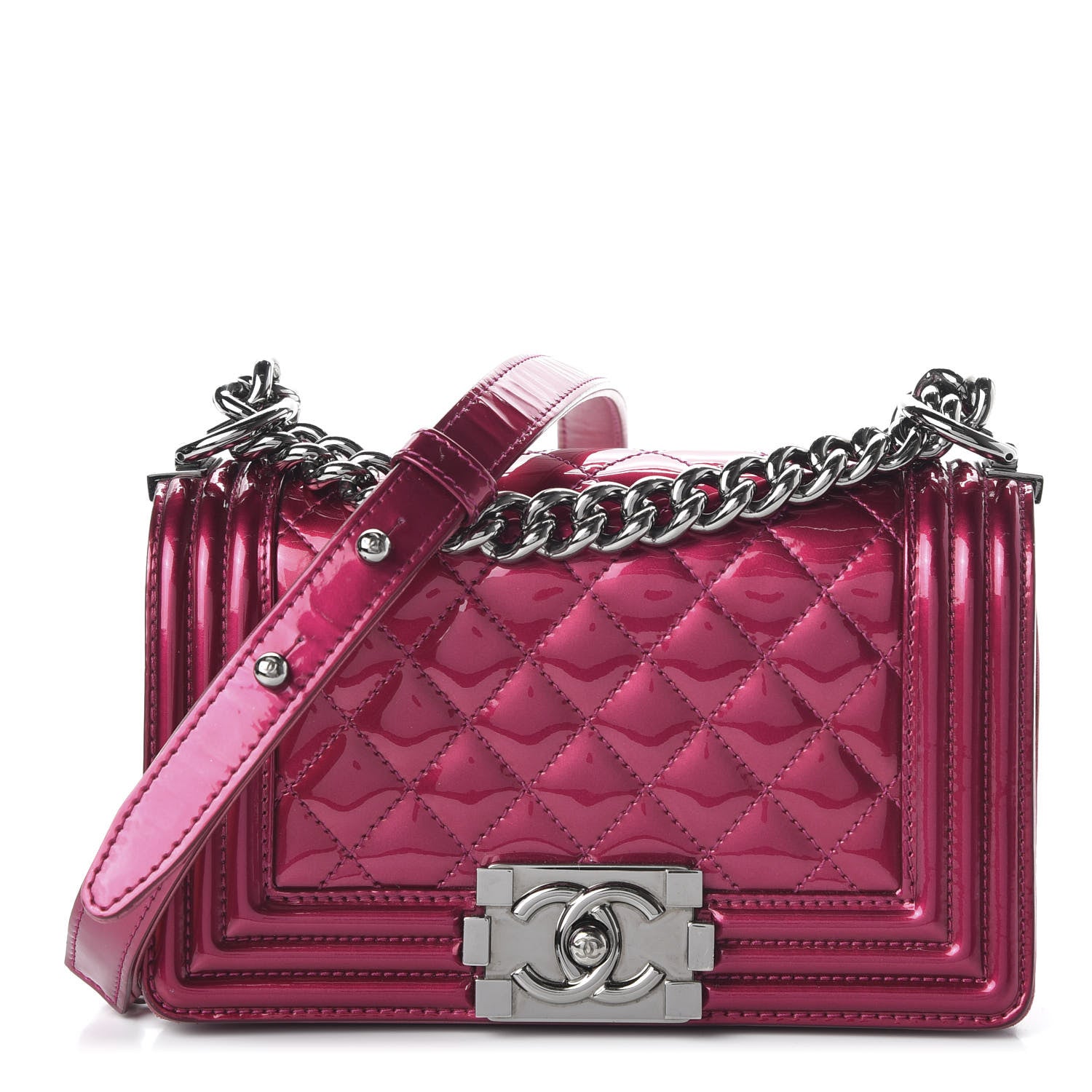 Chanel Metallic Patent Calfskin Quilted Small Boy Flap Pink 1 of 10