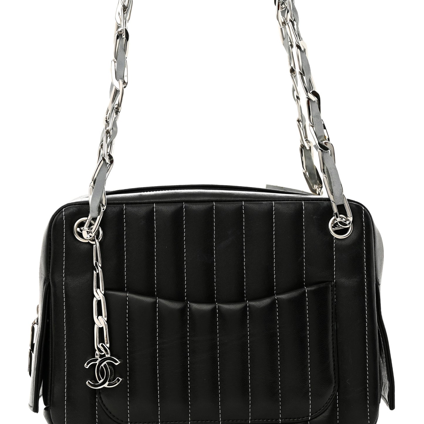 Lambskin Vertical Quilted Mademoiselle Small Camera Case Black